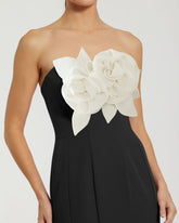 Black Strapless Crepe Mermaid Gown With 3D Flowers